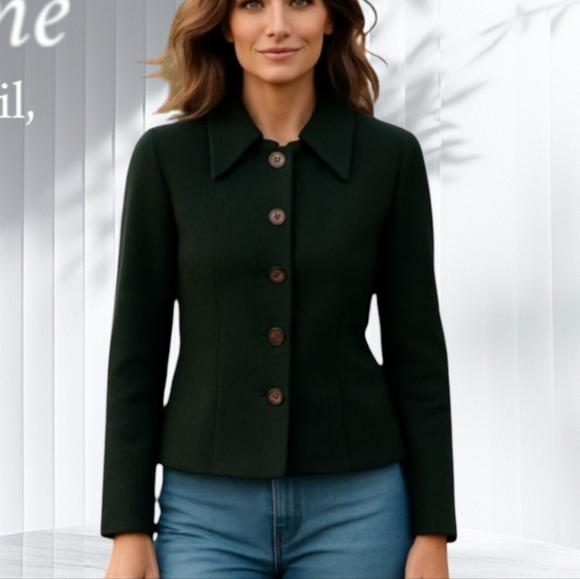 louben Classic Black Wool Minimalist Career Dark Academia Jacket Sz 6 - Picture 1 of 9